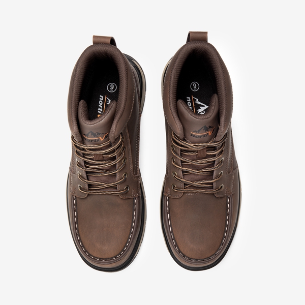 Men's Waterproof Leather Steel Toe Work Boots - DARK BROWN - 6